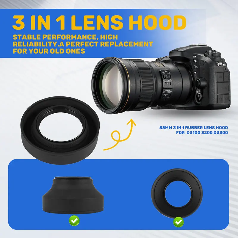 58Mm 3 In 1 Rubber Lens Hood For Canon Sony Nikon D3100 3200 D3300