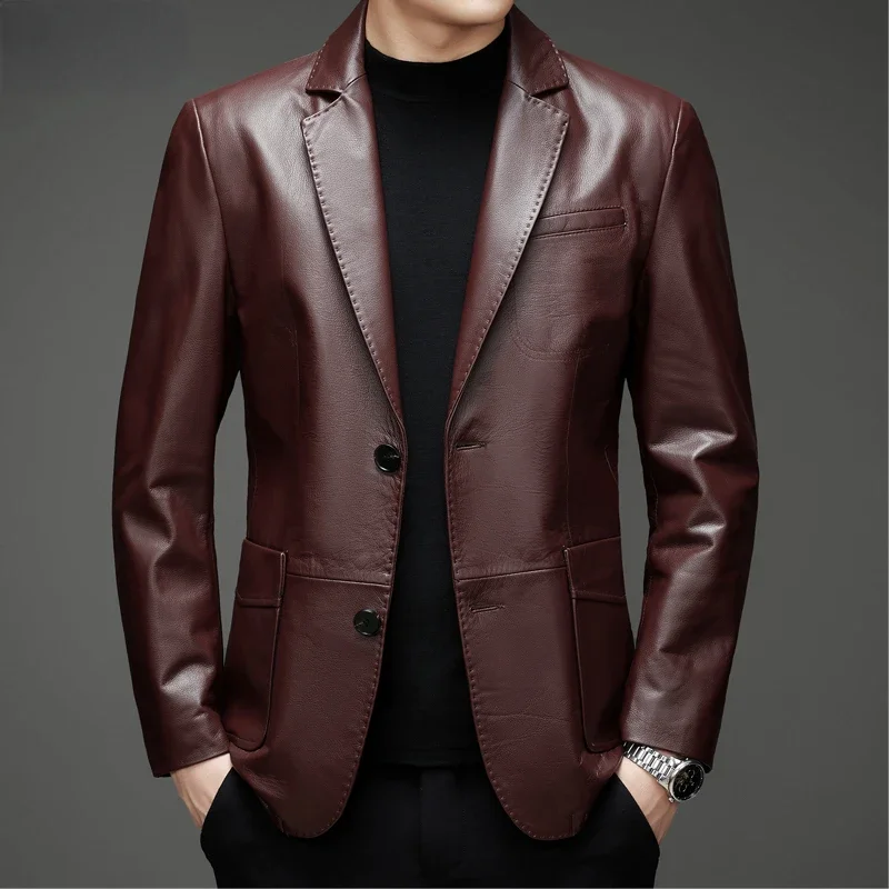 Spring Genuine Leather Jacket Men Top Layer Cowhide Suit Business Casual Coat Slim Leather Clothes for Men Clothing Abrigos FCY