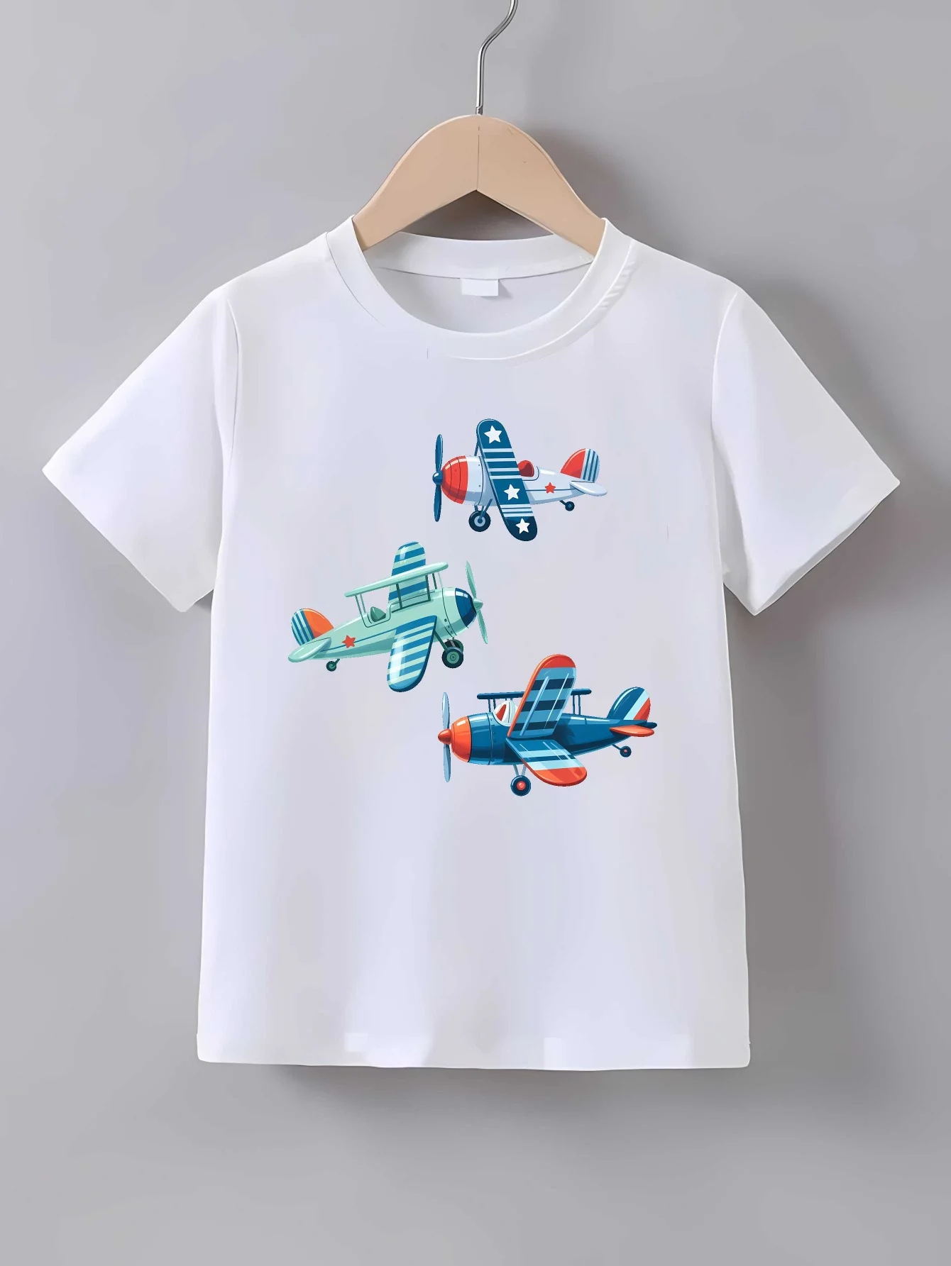 Family Matching T Shirt Three Retro Aircraft Graphic Print Short Sleeve Cotton Tee For Boys Girls Kids Daily Casual Wear