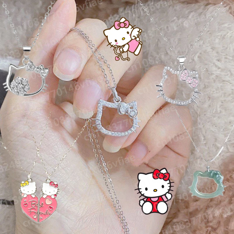 

New Sanrio Hello Kitty Series Diamond Necklace Ladies Cartoon Clavicle Chain Neck Choker Necklaces for Women Jewelry Accessories