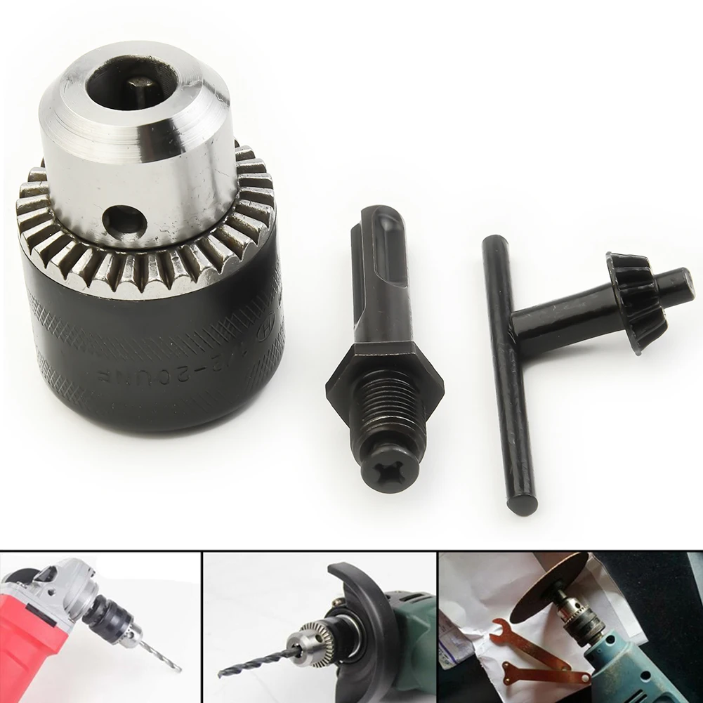 1.5-13mm Thread 1/2\'\' -20UNF Rotary Hammer Drill Chuck Tool+ Key +SDS Plus Shank Power Tools Mini Electric Motor Shaft