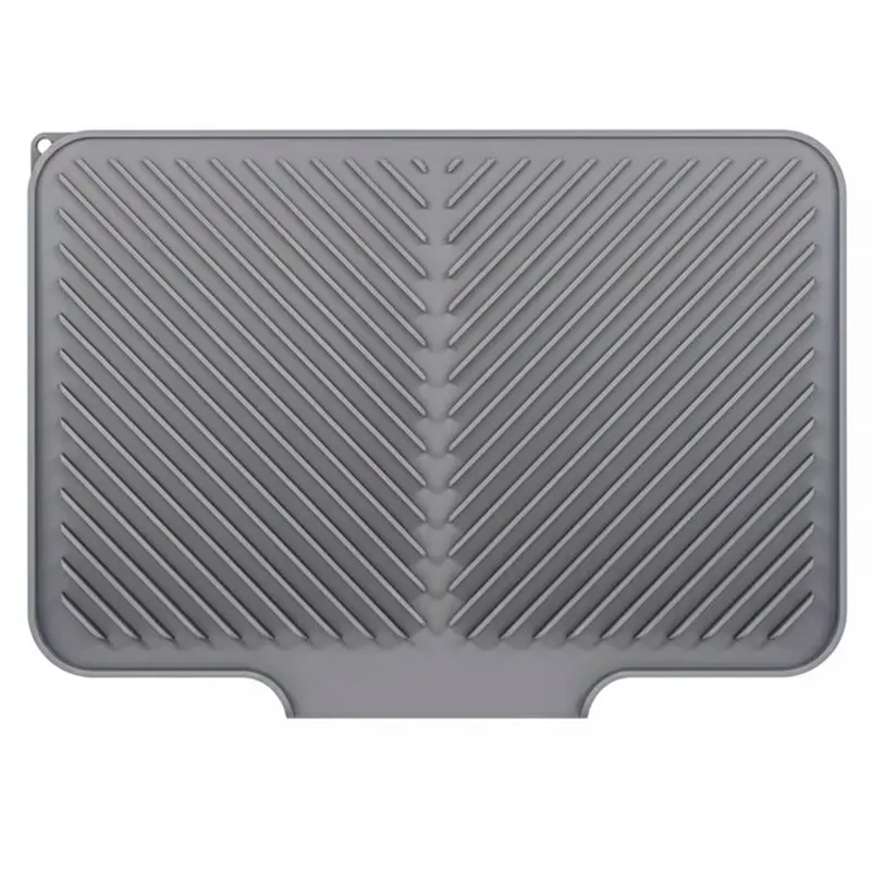 

B08B-Dish Drying Mat Kitchen Counter - Silicone Dish Drying Pad With Built-In Drain For Sink, Refrigerator And Drawer Liner