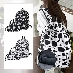 Personalized Harajuku Backpack Ins Cow Pattern Cute Girl Schoolbag Children Backpack Lunch Bag Pencil Case Set For Kids Students