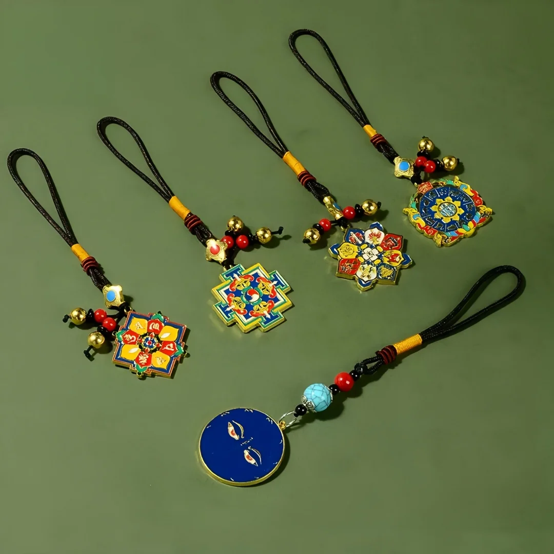 Tibetan Ethnic Bagua Buddha Amulet Pendant Vintage Enamel Charm Unisex Backpack Keychain