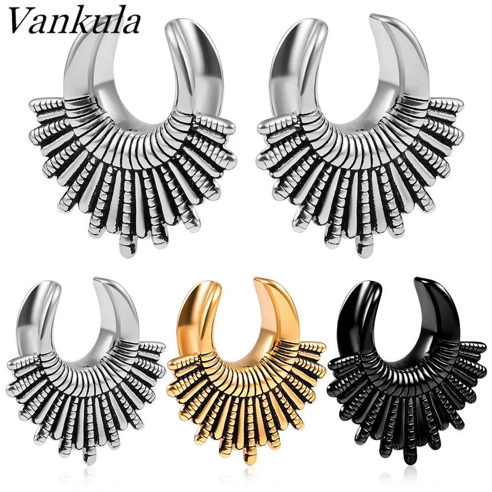 

Vankula 2PCS Stainless Steel Ear Saddle Tunnels Plugs Vintage Spine Ear Gauge Piercing Expander Stretcher Body Jewelry For Women