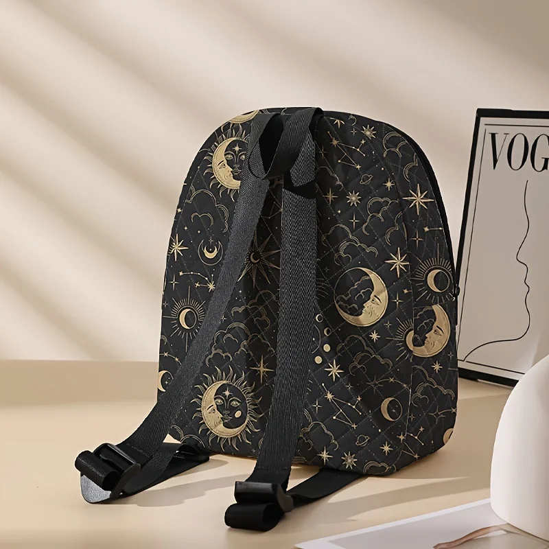 Sun Moon Star Pattern Printed Casual Sewing Small Storage Bag, Outdoor Leisure Lightweight Bp, Campus Travel Camping