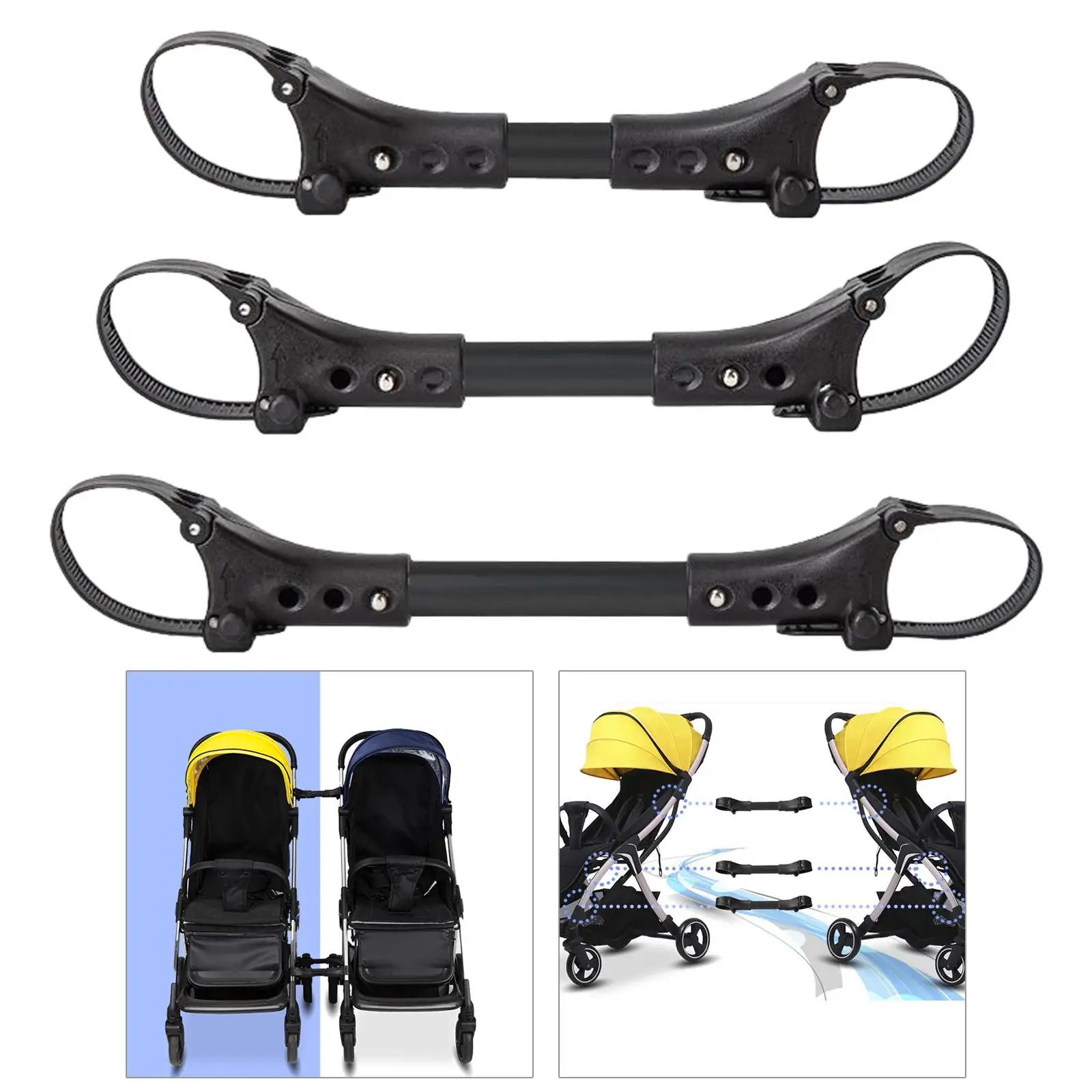 

3Pcs Twin Baby Stroller Connector Adjustable Black Portable for Cart