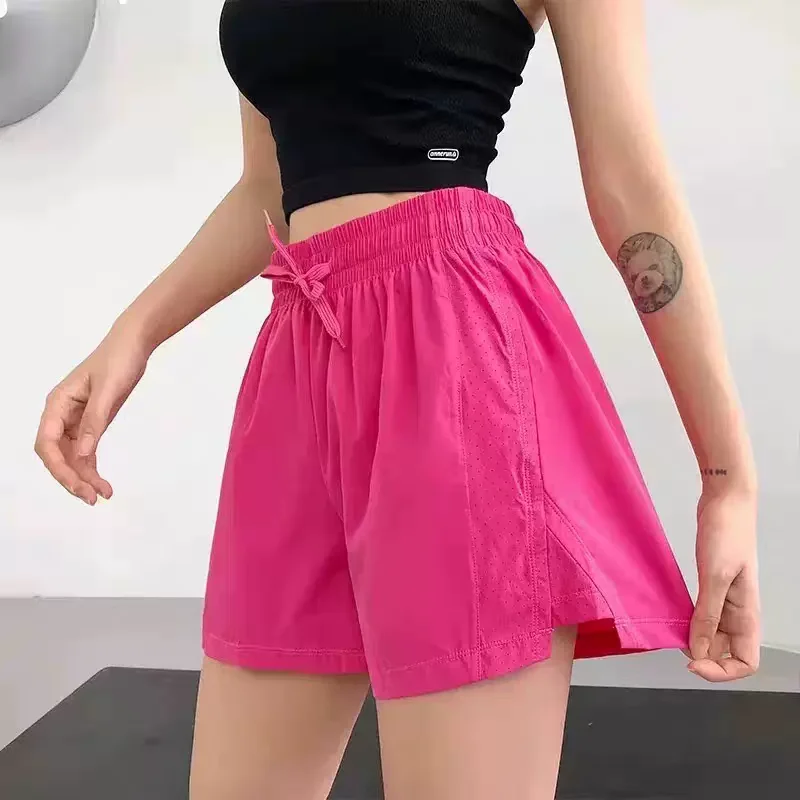 Sommer Damen High-Waist Lauf- und Yoga-Shorts, 2-in-1 Freizeit-Kurzhose, Radfahrer-Shorts, Sport-Shorts – Detail 18