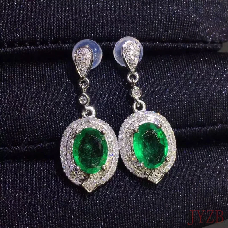 

Natural Colombian emerald Luxury earrings genuine 925 silver earrings high glamour jewelry for women