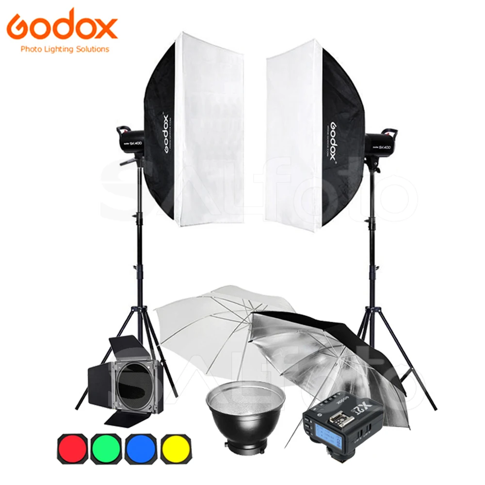 2x Godox SK300II 300WS / SK400 II 400WS 2.4G Wireless X System Flash Light Strobe Lighting Kit + X2T Transmitter +Stand+ Softbox