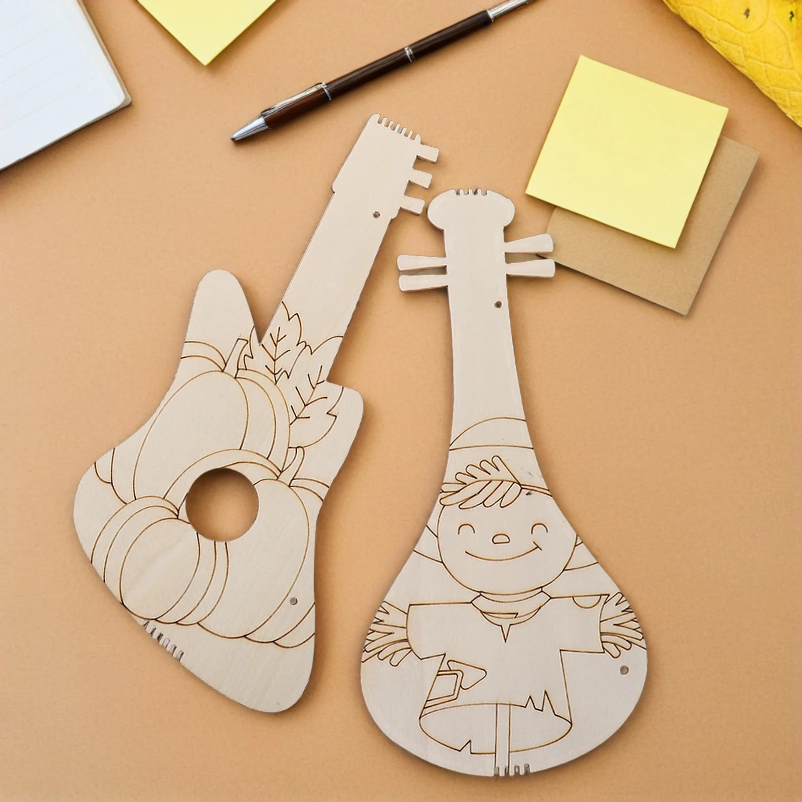 8個入り キッズミュージッククラフトキット 木製ギター型デコレーション DIY塗り絵プロジェクト 誕生日パーティー ウォールアート 感謝祭 ミュージカル