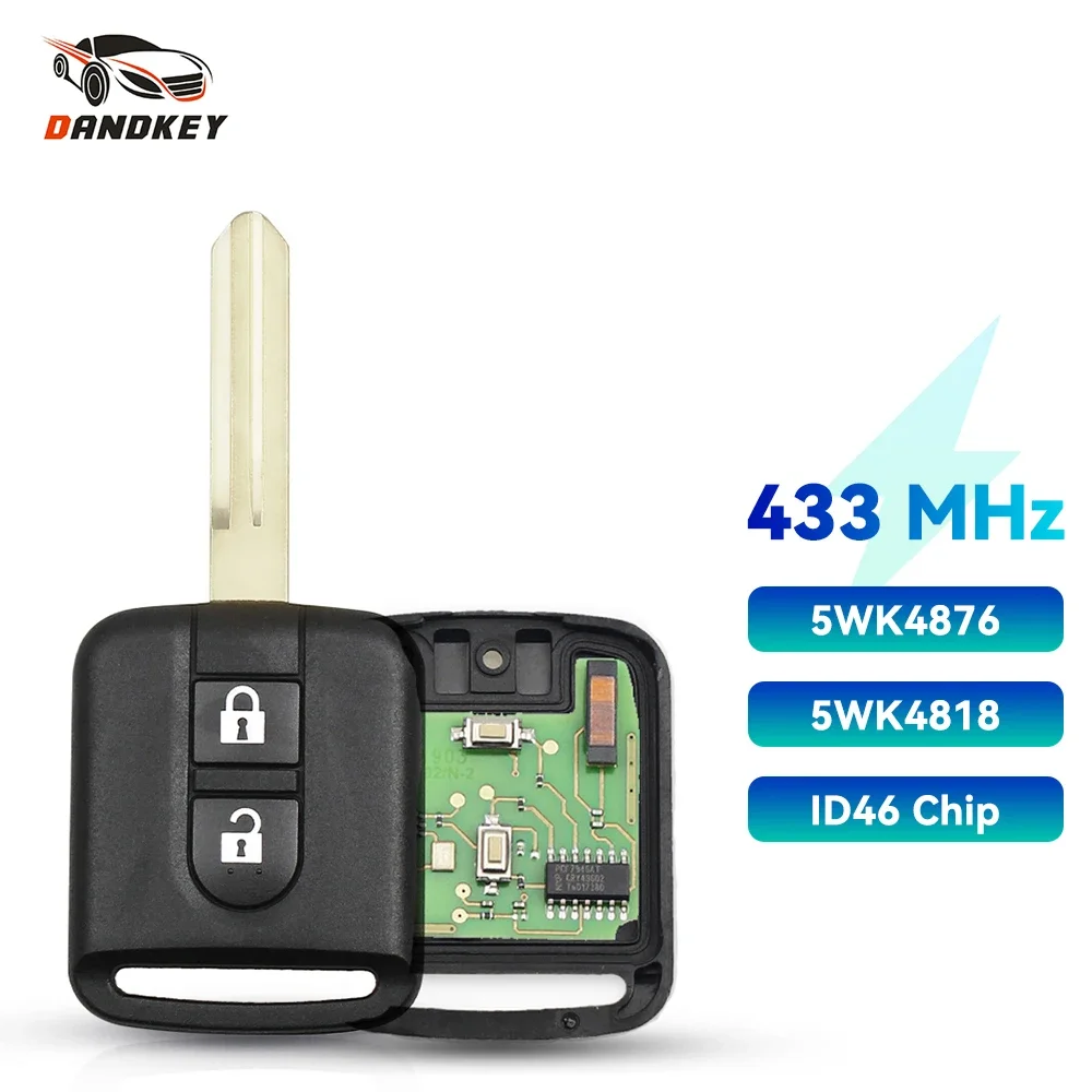 Dandkey 2 pulsanti 433Mhz ID46 PCF7946 Chip telecomando auto portachiavi per Nissan Elgrand X-TRAIL Qashqai Navara Micra nota NV200 chiave