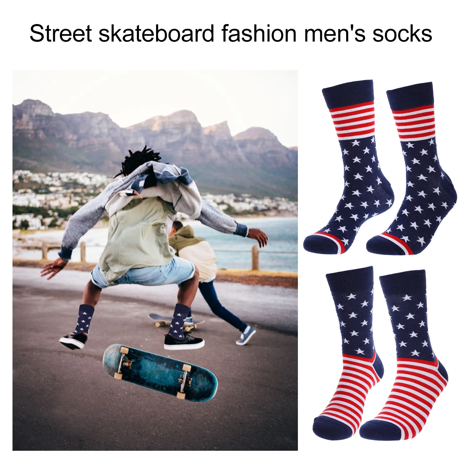 2 pares de calcetines de algodón estilo a rayas con bandera americana medias masculinas de moda suaves cálidas y cómodas calcetines de invierno medias masculinas