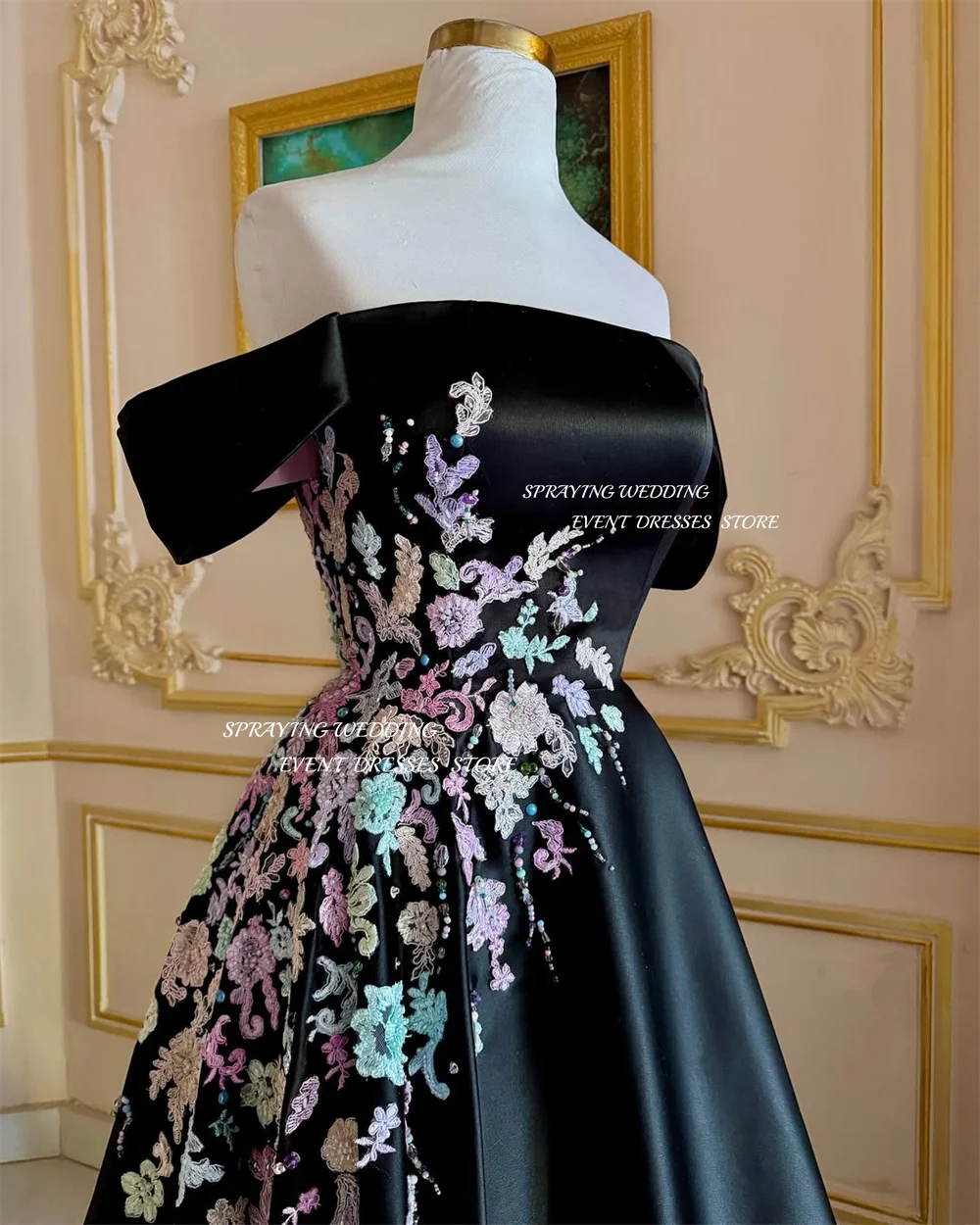 SPRAYING exquisito vestido de noche moda elegante fuera del hombro una línea vestido de graduación bordado apliques flor personalizado 2026