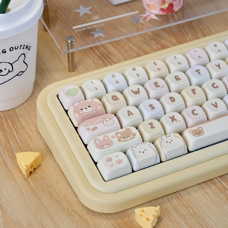 

130 клавиш, кремовый торт, сублимационная краска, колпачки для клавиш из ПБТ, профиль MOA, пользовательские колпачки для клавиш Kawaii для переключателей Cherry Gateron MX, игровая клавиатура