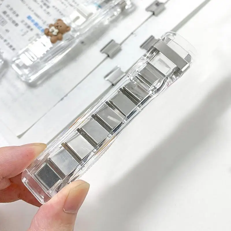 Stapler klip tekan Desktop Mini, penjepit kertas untuk sekolah, dapat digunakan kembali