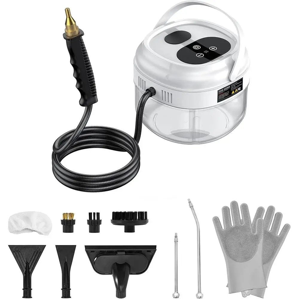 고압 휴대용 스팀 청소기 휴대용 터치 스크린 1500ml 물 탱크 여러 브러시 헤드가 있는 6개의 조절 가능한 기어