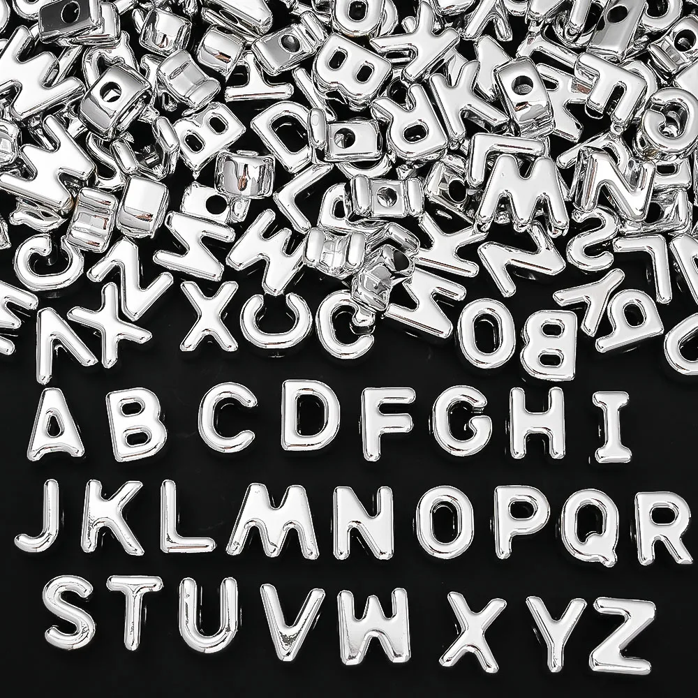 50 Stück goldfarbene Acryl-Buchstabenperlen, glänzende AB-Alphabet-Perlen für DIY-Schmuckherstellung, Armbänder, Halsketten, Schlüsselanhänger, Bastelarbeiten – Detail 2