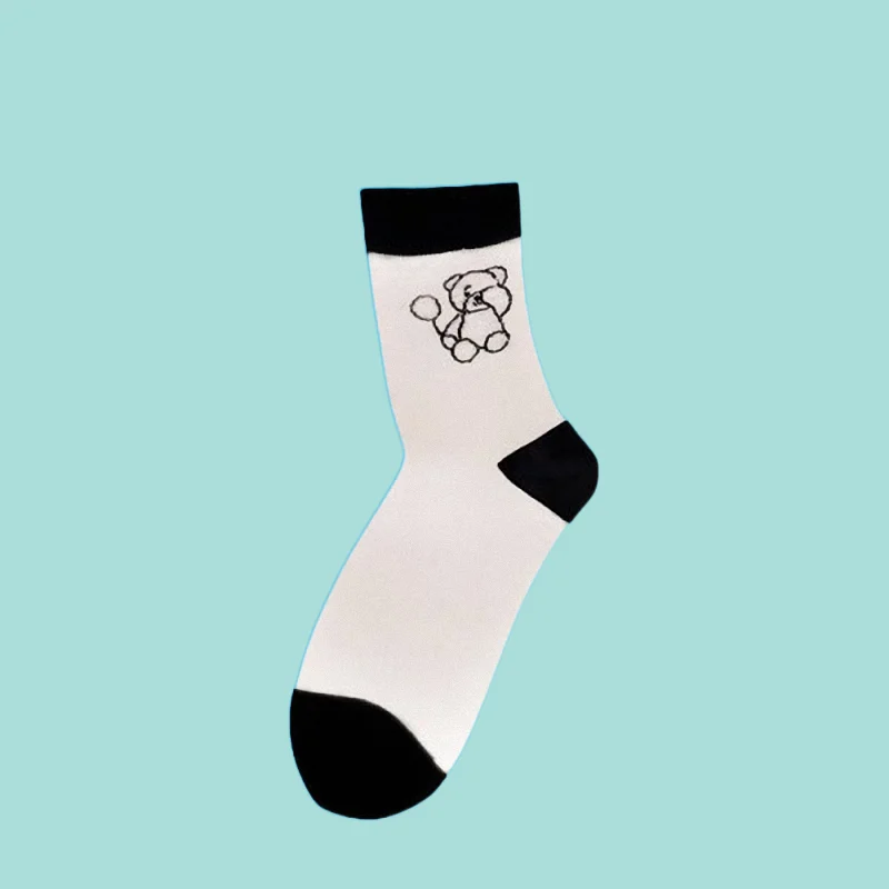 Chaussettes mi-longues en coton ours pour femmes, style collège rétro, mode coréenne, nouveau, printemps, été, 5/10 paires