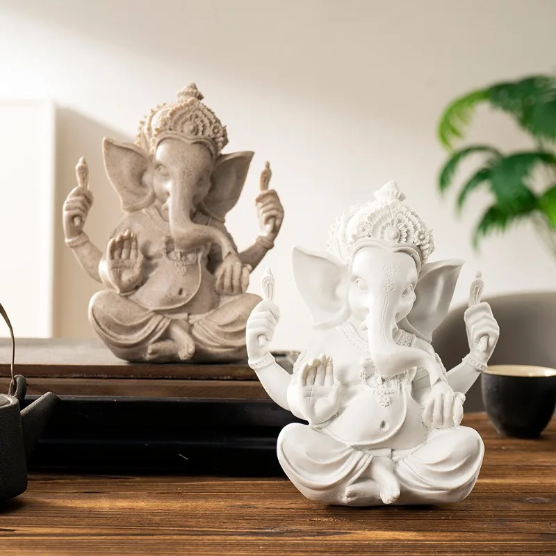 Handmade Sandstone Garnisha Buddha Statue Elephant Sculpture Home Decoration Living Room Sculpture Office Statues for Decoration