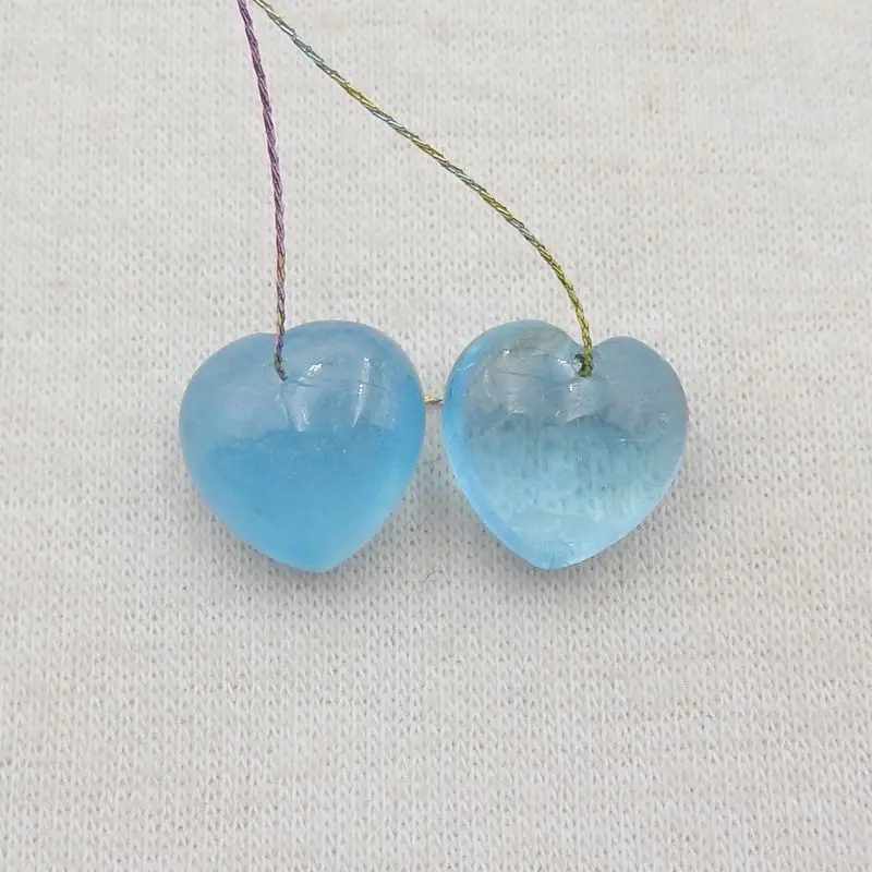 Semiprecious Natural Stone Blue Aquamarine Heart Shape Earring Bead Accessories For Women 12x12x7mm 3g