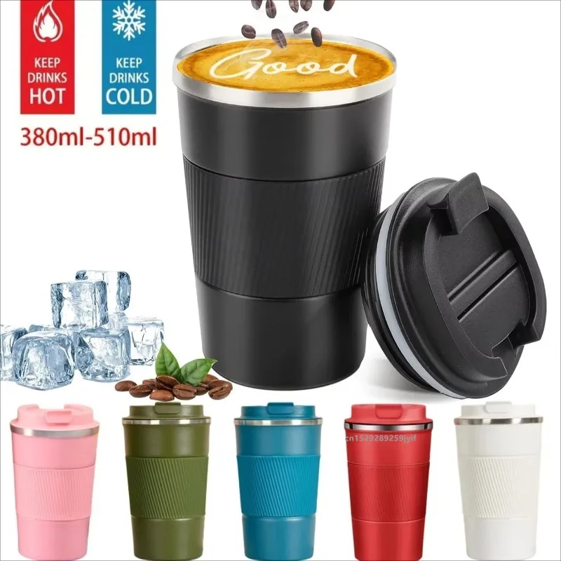 Taza de Café de Acero Inoxidable 304, Termo de Viaje Aislado, Taza Térmica a Prueba de Fugas para Bebidas Frías y Calientes, Taza de Café Portátil con Tapa