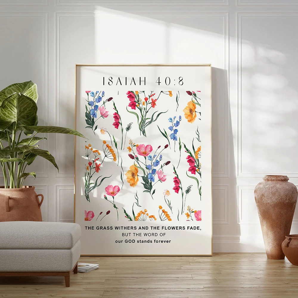 Isaiah 40 Floral Pattern Bible Verse Wall Art Poster Large Scripture Floral Print Canvas Painting Gift Modern Room Home Decor