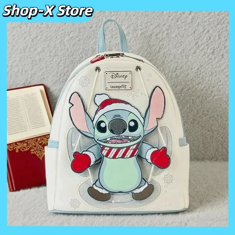 

Stitch Christmas Outfit Cute Cartoon Print Pu Leather Double Shoulders Backpack Handbag Kids School Bag Gift