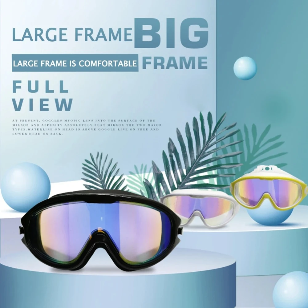 نظارات سباحة مطلية بالكهرباء بإطار كبير للبالغين ، مضادة للضباب ومضادة للأشعة فوق البنفسجية ، عدسات بصرية آمنة ، إكسسوارات سباحة #2