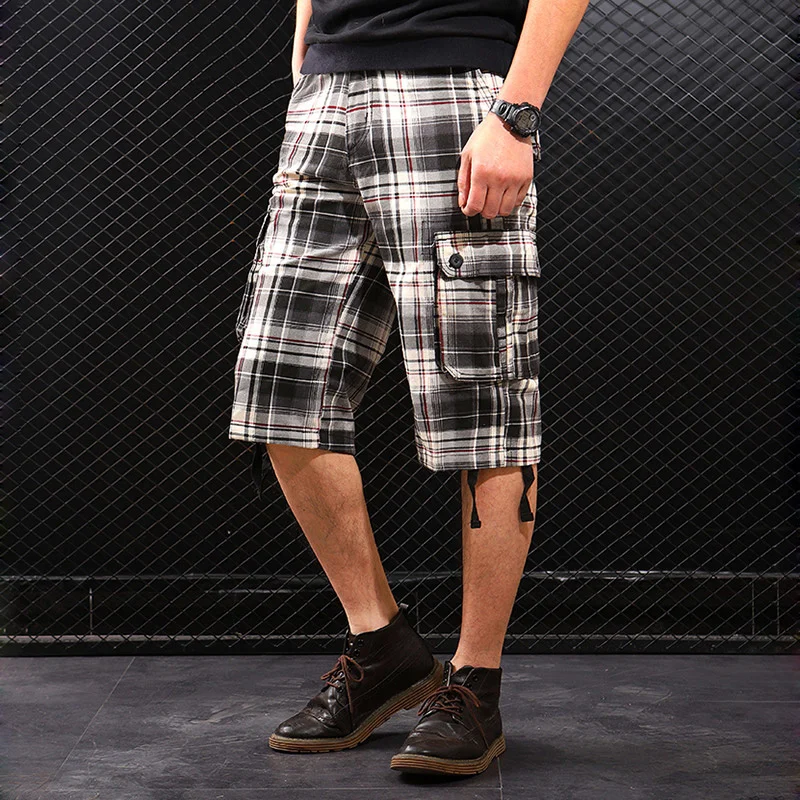 Stylish Summer Cotton Cargo Shorts Men Camouflage Plaid Pocket Casual Shorts Army Shorts Plus Size