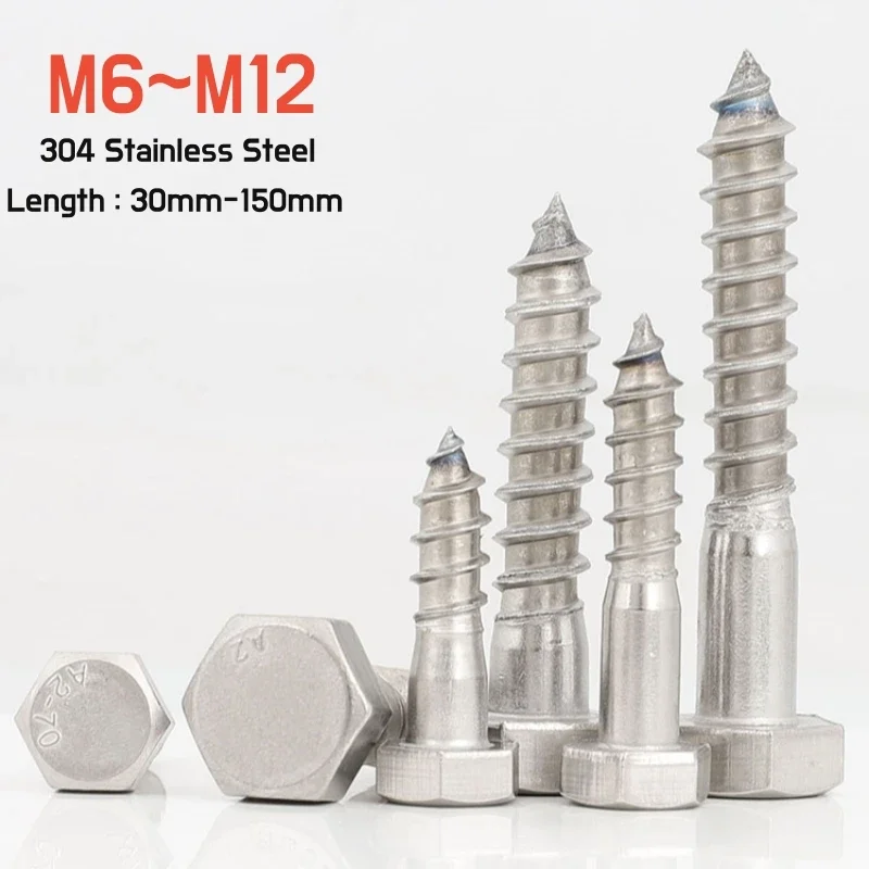 1~5pcs M6 M8 M10 M12 External Hex Head Self Tapping Screw 304 Stainless Steel  Outside Hexagon Head Wood Bolts Length 30-150mm