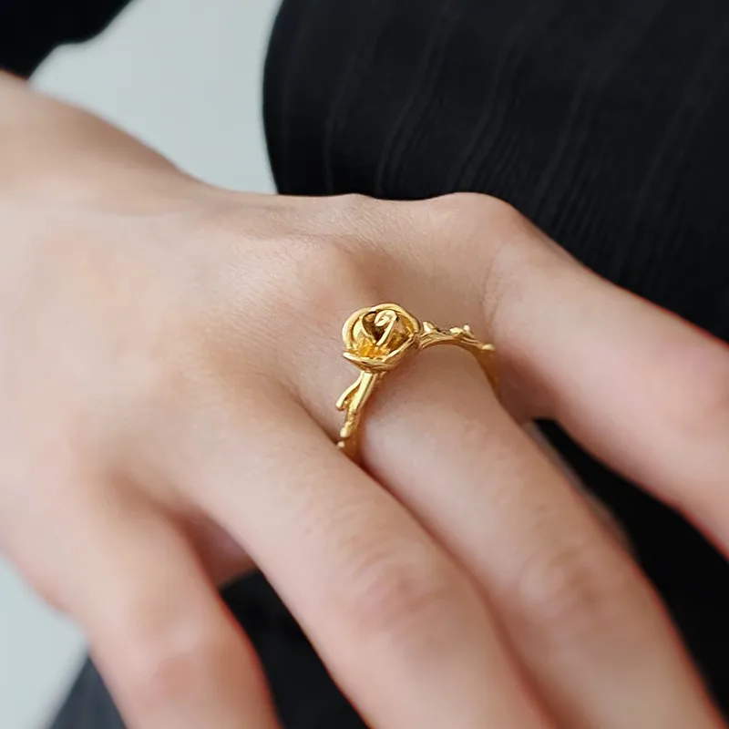 Barbed Rose Flower Dainty Creative Silver Color Finger Ring For Women Simple Fashion Jewelry Gifts