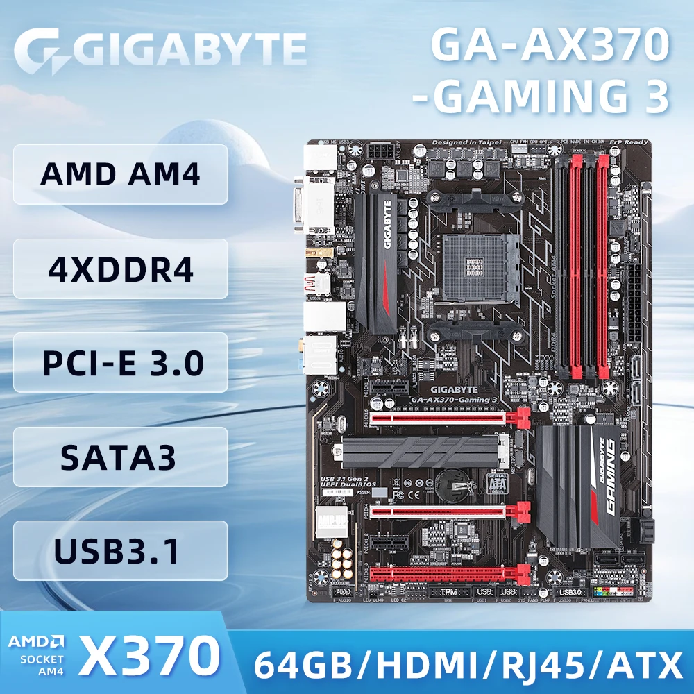 

Gigabyte GA-AX370-Gaming 3 Motherboard AM4 Socket Supports Ryzen 7 1700x AMD X370 DDR4 32 GB HDMI M.2 SATA 6Gb/s.