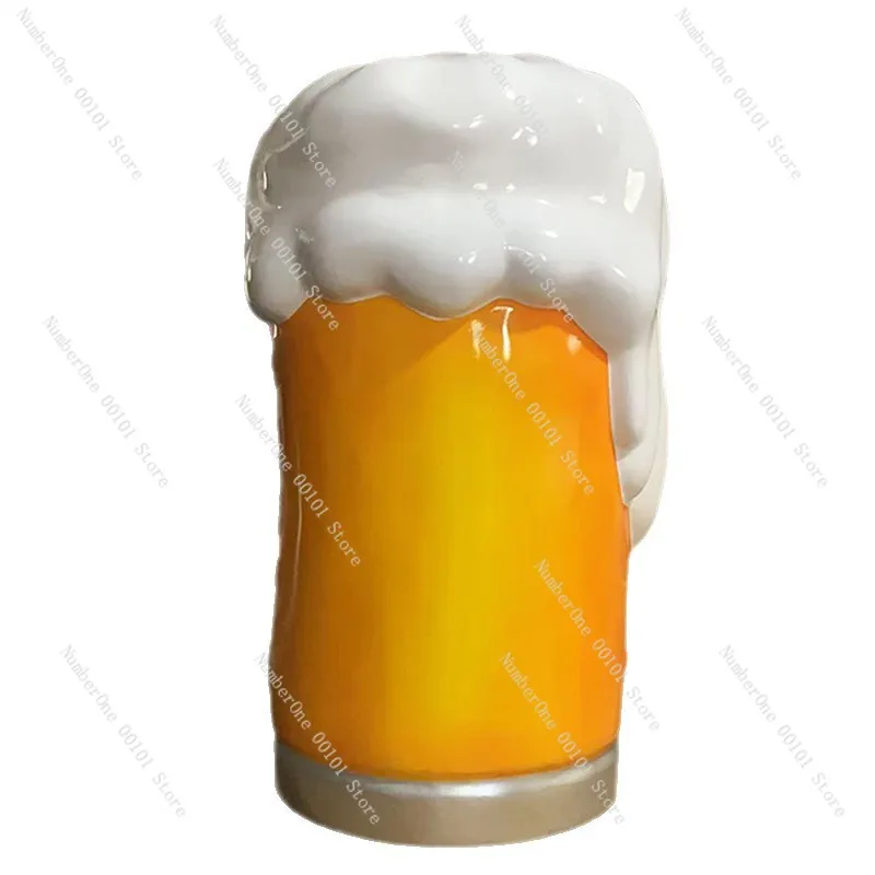 Large LED Light Simulation Beer Cup Model Sculpture Internet‑famous Wall Decor Ornament for Cafe Bar Shop
