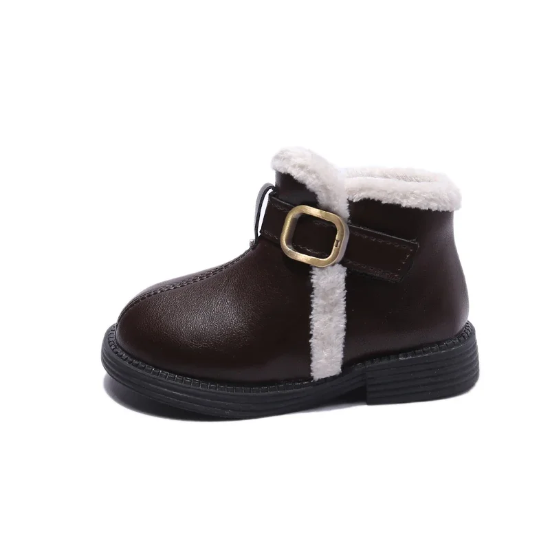 Fashion Kids Casual Boots Plush Spring and Autumn New Buckle Children Leather Boots for Boys Drop Shipping Girls Short Boots PU