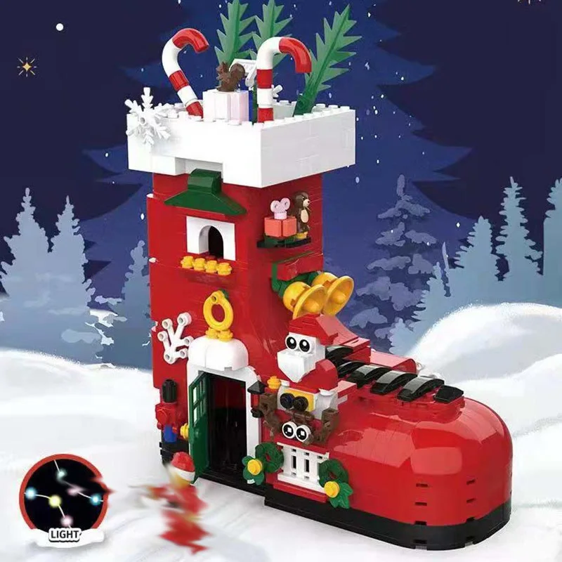 779PCS Weihnachten Schuhe Design Santa Haus Modell Ziegel Kreative Montage Weihnachten Spielzeug Kinder Geschenke Dekoration Bausteine