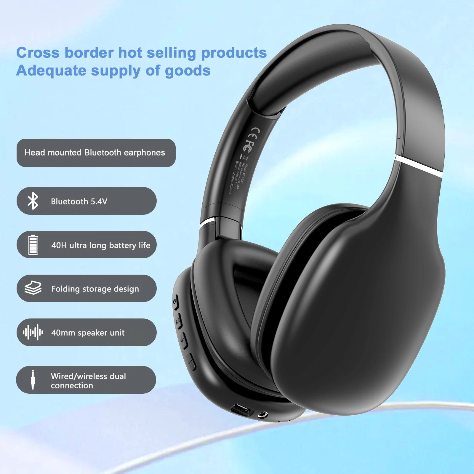 Bluetooth Headphones Over-Ear, Foldable Wireless and Wired Stereo Headset,Soft Earmuffs &Light Weight for Prolonged Wearing