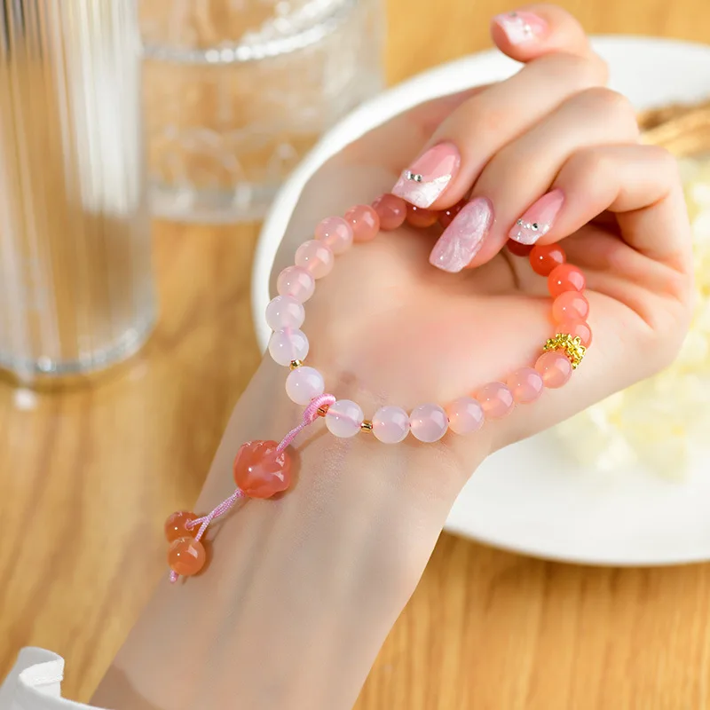 Natural Yanyuan Agate Single Strand Bracelet Cat Claw Gradient Candy Color Fresh Women Jewelry Holiday Gift