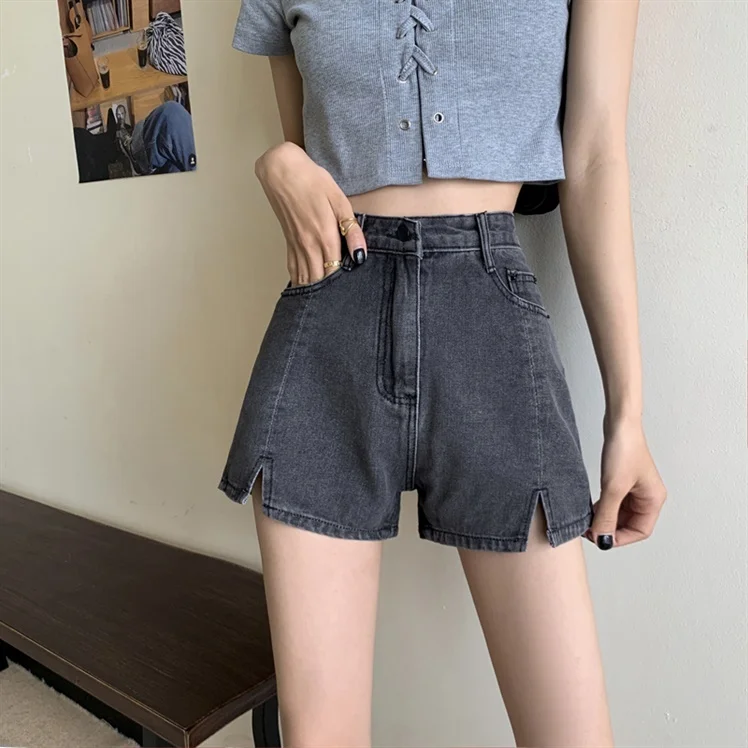 

High Waist Wide Leg ort Jeans Women's A-Line orts plus Size Open Slit Pants Summer Trendy plus Size Denim Skinnies