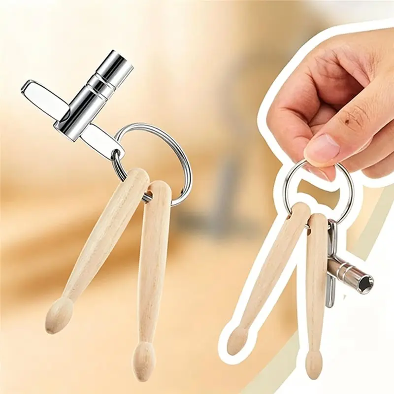 Picture 3: A06F-Mini Drumsticks Drum Keys Keychains Drummer Gift & Practical Tuning Tool Mini Drumsticks