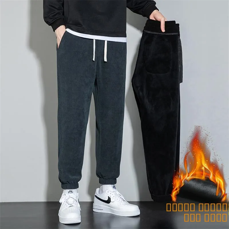 

Мужские вельветовые спортивные брюки в корейском стиле, свободные повседневные брюки с манжетами, осенне-зимняя верхняя одежда для студентов, брюки с эластичным поясом