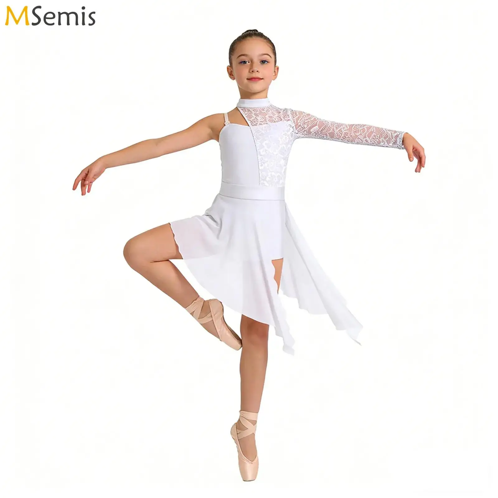 

Children Girls Ballet Ballroom Latin Dance Costume Floral Lace Bodice Boyshorts Jumpsuit Kids Lace One-shoulder Latin Gown