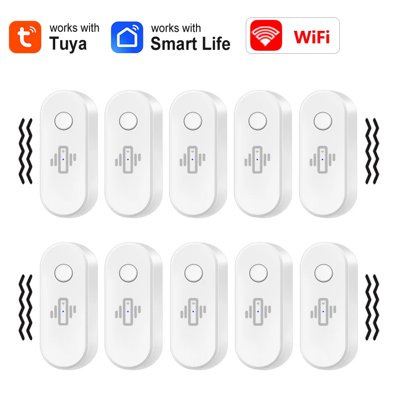 Tuya – capteur de vibrations WiFi, blanc et noir, pour porte fenêtre, verre cassé, sécurité domestique, antivol, application Smart Life, alerte en temps réel
