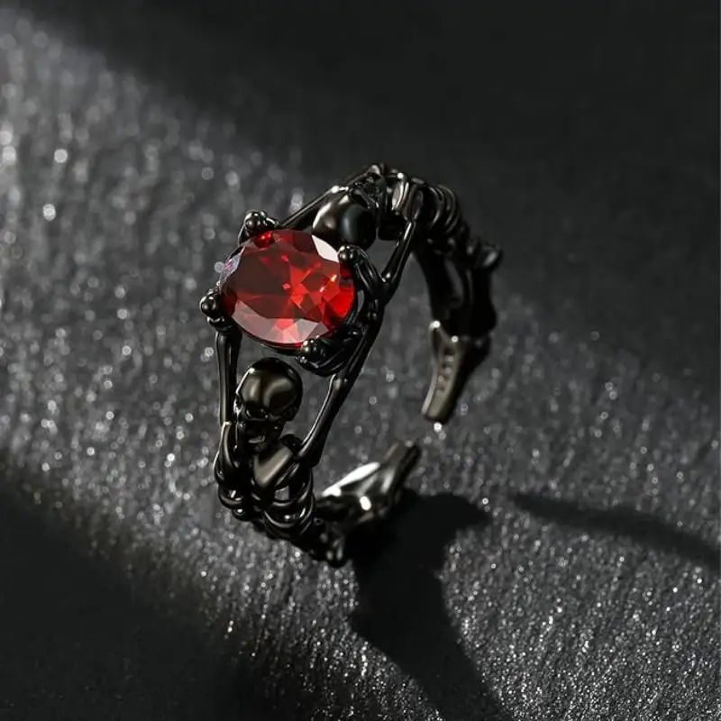 

Retro Gothic hollowed out zircon skull ring, hip-hop punk Halloween accessory, open-ended finger