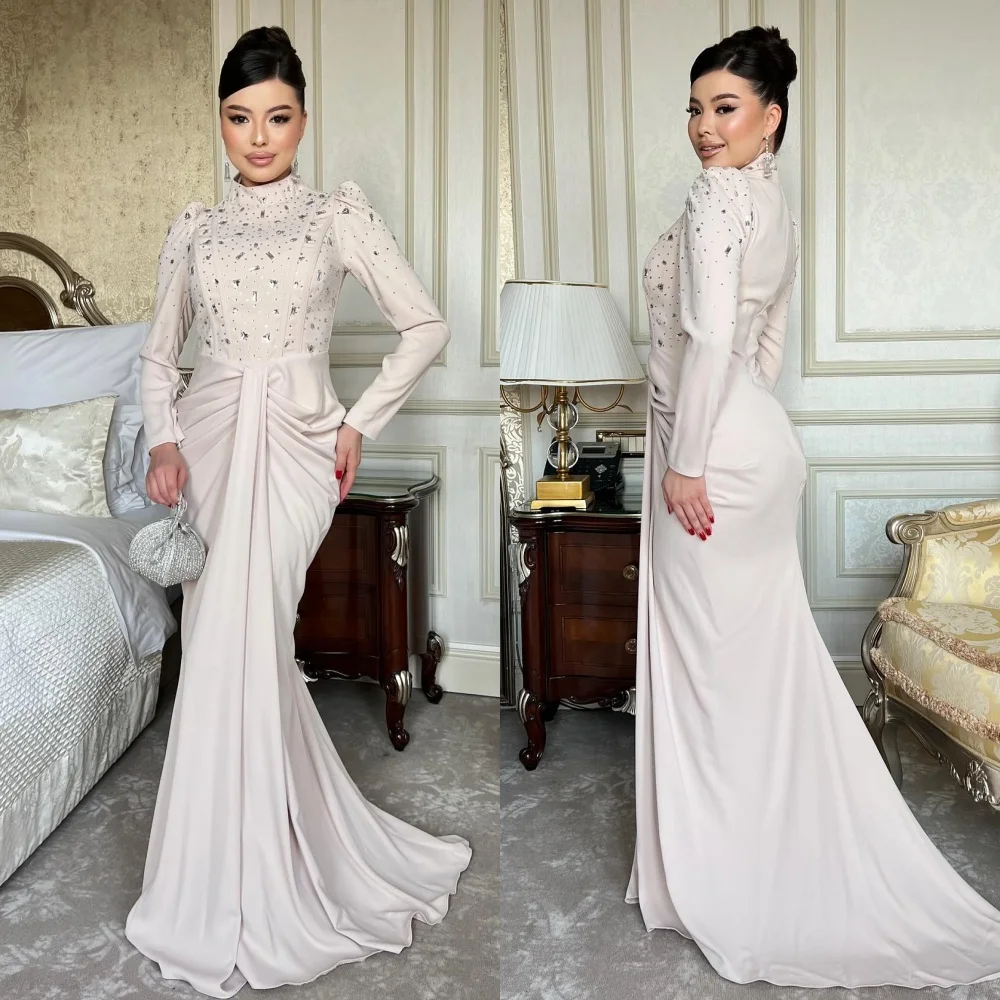 

Одинаковые сексуальные длинные платья трапециевидной формы со стразами и высоким воротником по индивидуальному заказу, платья для особых случаев, доступны размеры в стиле ретро