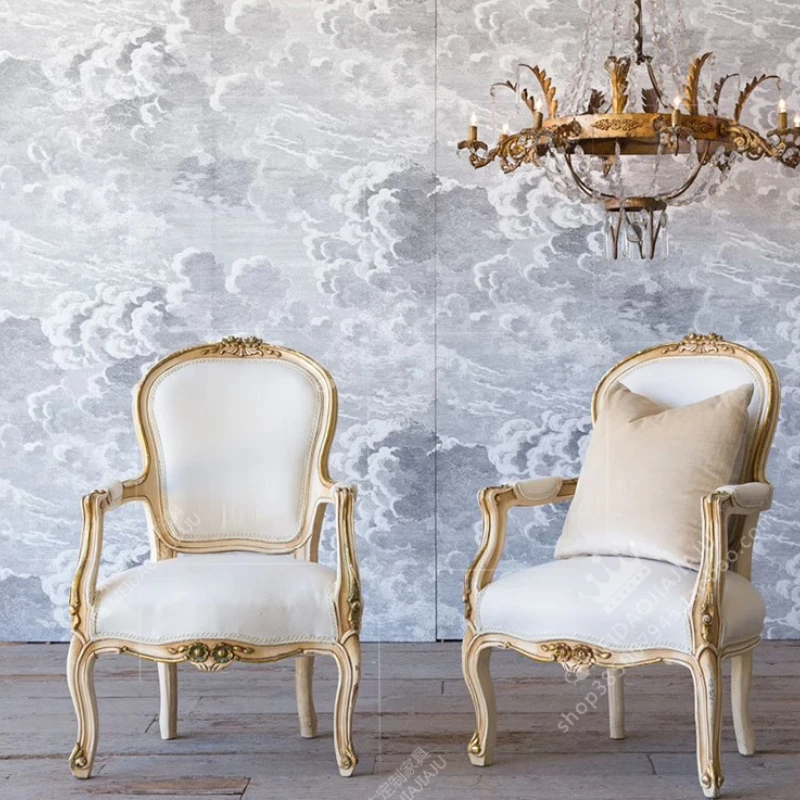 

High-end solid wood dining chair household fabric old armrest book chair makeup single