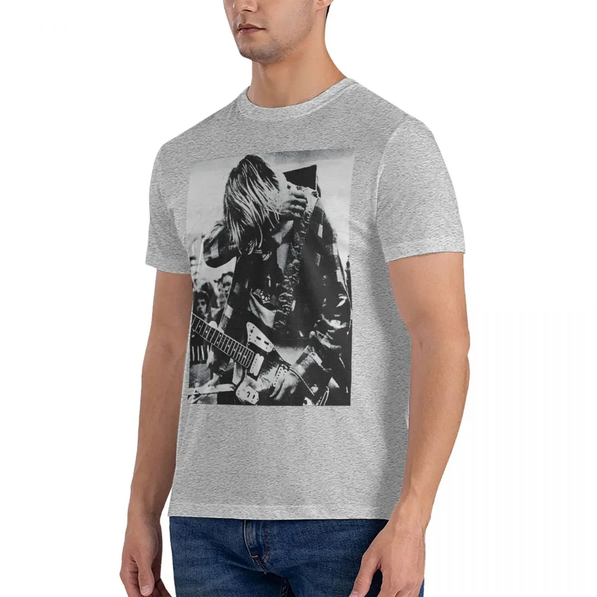 Men's T-Shirt Black And White Guitaris Leisure Pure Cotton Tees Short Sleeve Kurt-Cobain T Shirts Tops fugees official-website