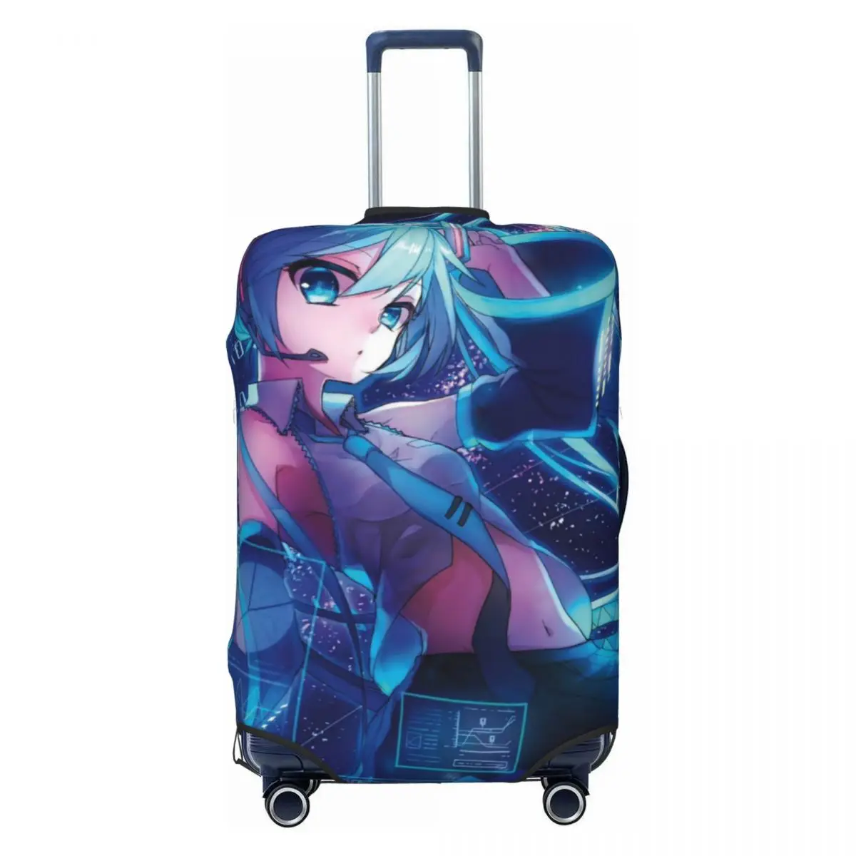 カスタム初音ミク-vocaloid-ロックアニメ荷物カバー面白いスーツケースプロテクターカバー-18-32-インチに適しています