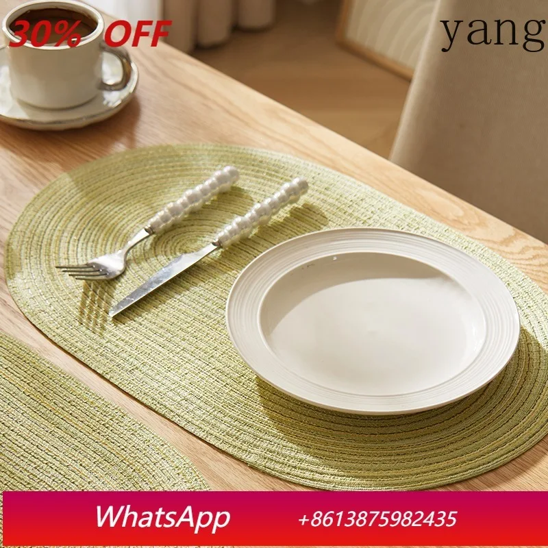 

Yjq 5pcs simple polyester cotton placemat durable hotel decorative western food mat colored oval coffee mat