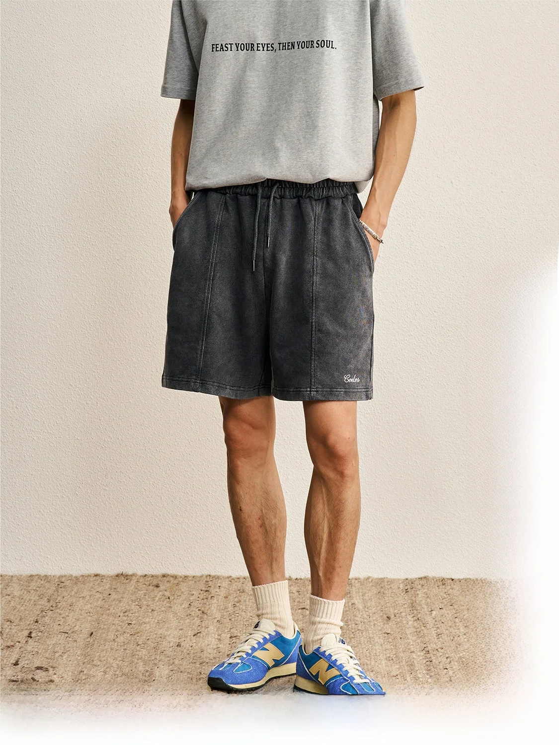 CENLES SS26 Washed Vintage Bone Breaker Sports Shorts Elastic Waist Corduroy Casual Knitted Shorts Youth Cotton  Color